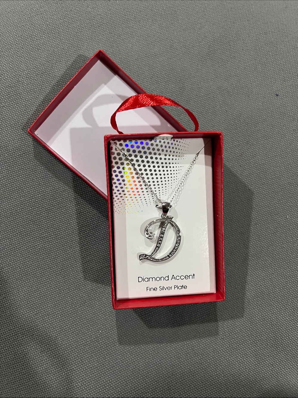 D Initial Pendant Necklace - Silver with Rhinestone Accent